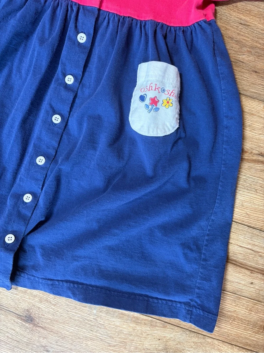 Vintage 90s OshKosh B'gosh Colorblock Dress Pink Blue Embroidered Collar Pocket